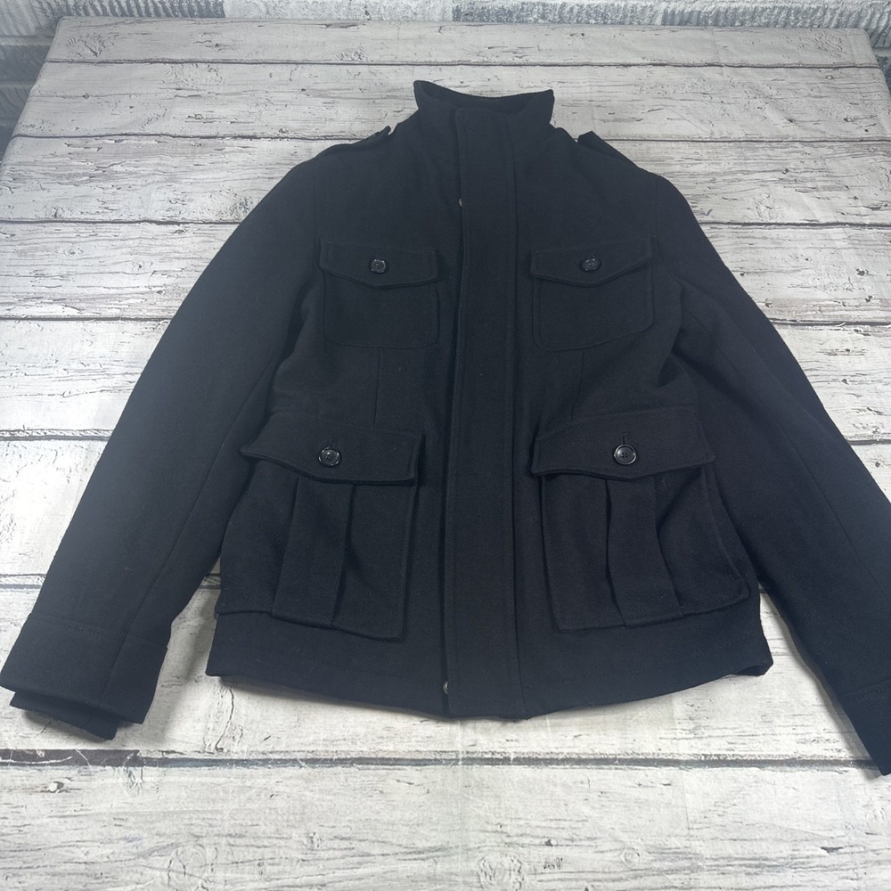Women's Merona Wool Blend Black Full Zip & Snap Peacoat/Winter Coat Size Small